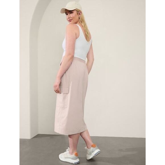Athleta Cargo Midi Skirt Womens 12 Beige Brooklyn Heights High Rise Lightweight - Picture 7 of 15